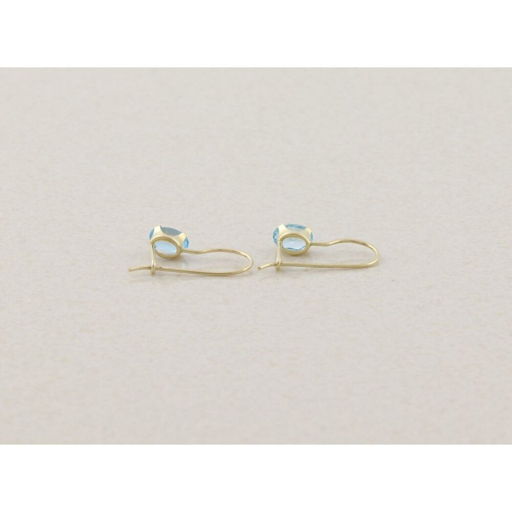 14k Yellow Gold Natural Swiss Blue Topaz Earrings Dangle Drop 5/8" x 1/8" - Picture 6 of 8